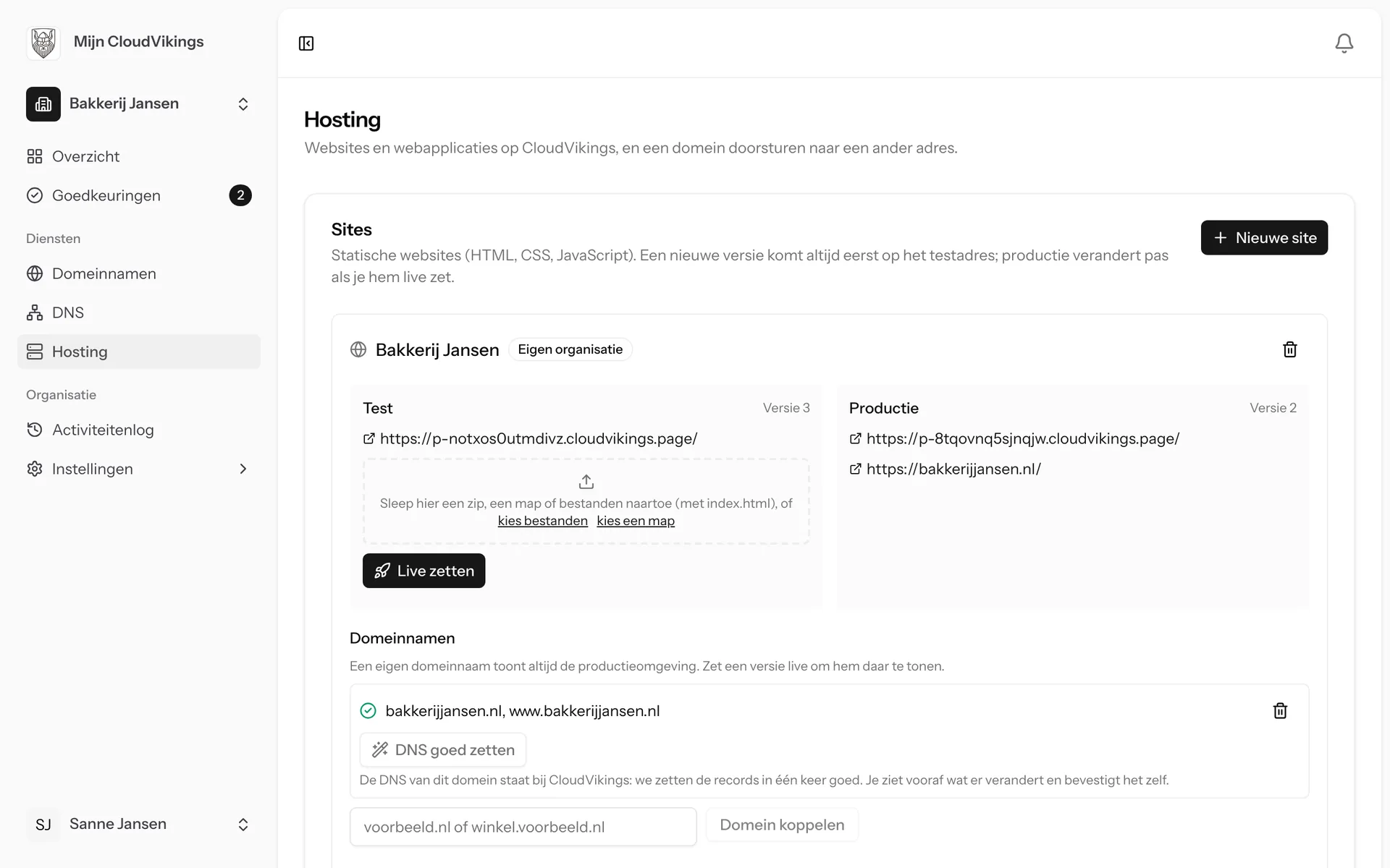 Mijn CloudVikings, hosting: de nieuwe versie staat op test, de oude in productie